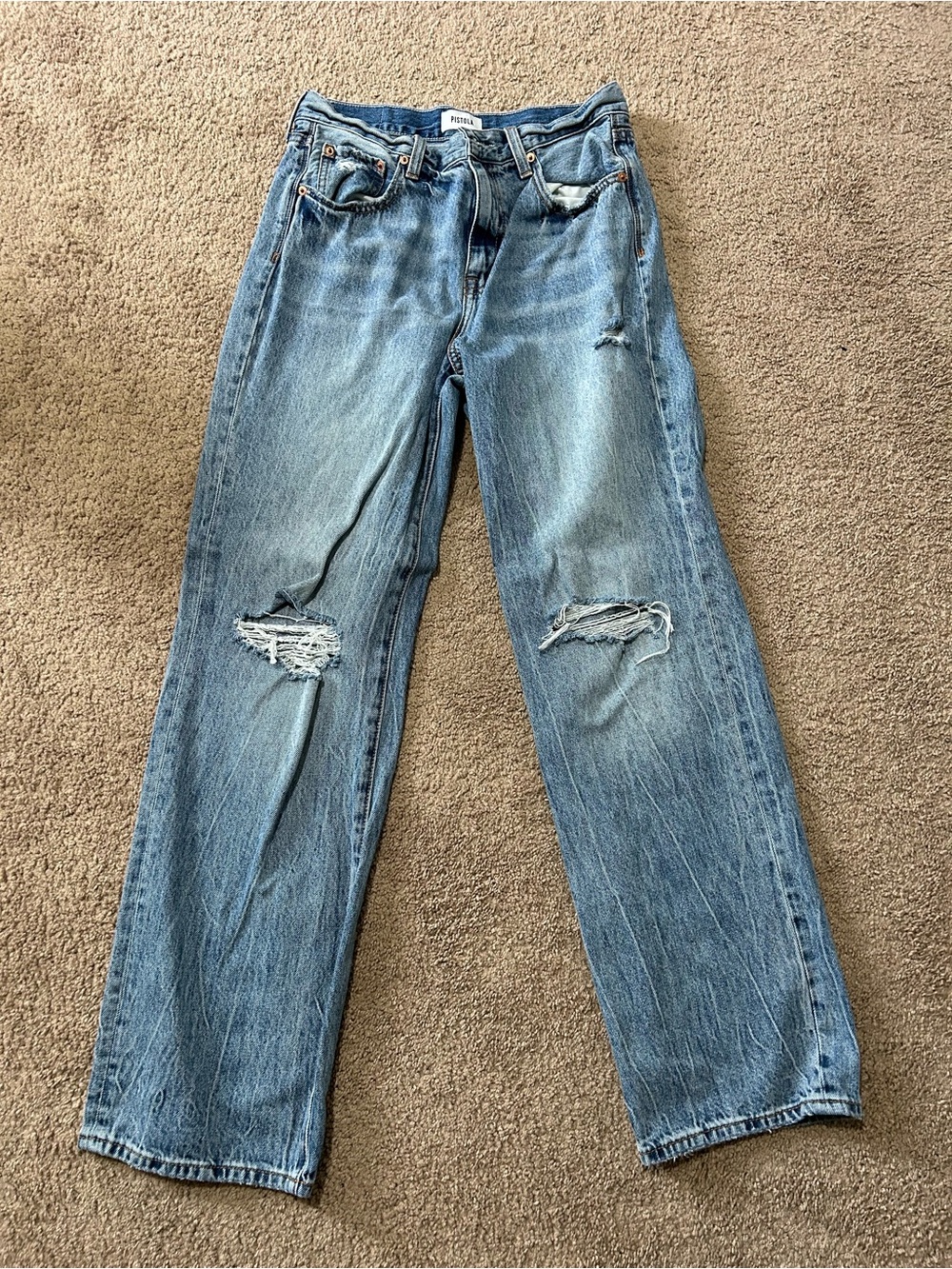pistola Light Blue Distressed Straight Leg Jeans